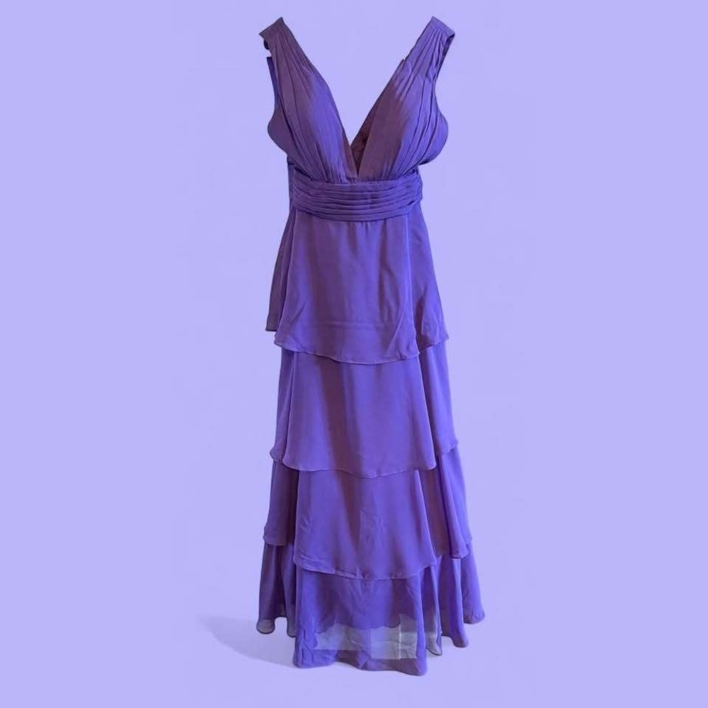 NWT Purple Mother of the‎ Bride Sleeveless Formal Tiered Chiffon Dress-Size 14